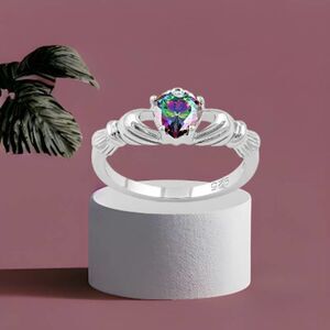Sterling Silver Claddagh Rainbow CZ Ring